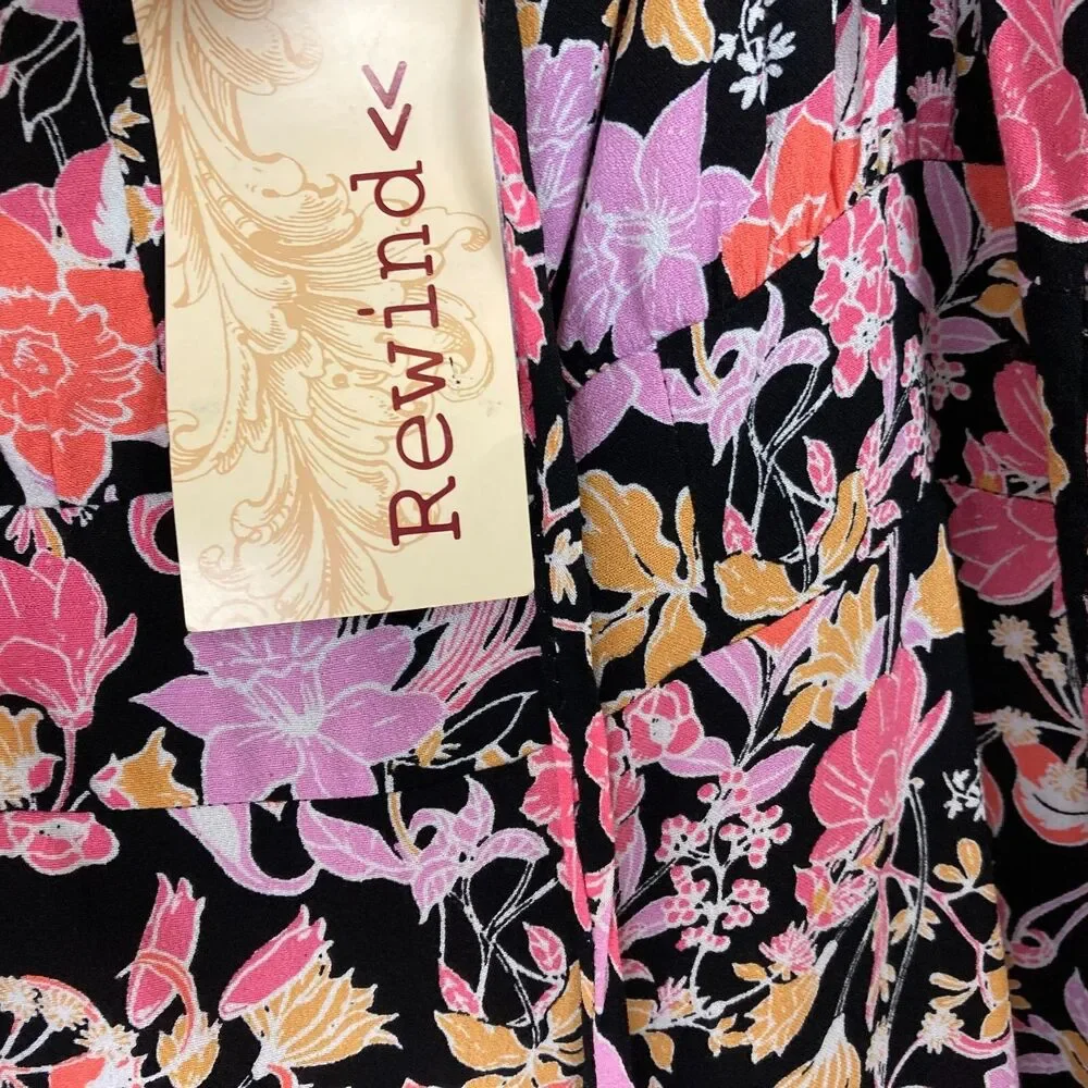 Rewind NWT A-Line Mini Dress Juniors Size XL Smocked Back Puff Sleeve Tie Neck